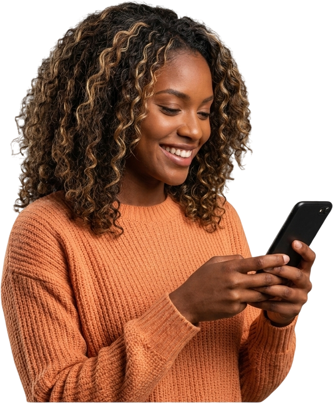 Cliente sorrindo enquanto simula seu desconto na conta de luz pelo WhatsApp da Bulbe